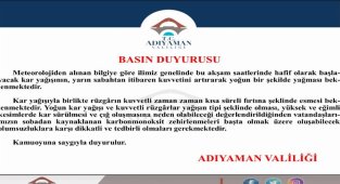Adıyaman Valiliğinden kar uyarısı