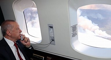 Cumhurbaşkanı Erdoğan yangını havadan inceledi