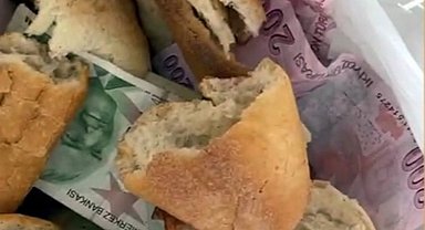 Dilencilerin yeni oyunu! Ekmeklerin arasından 2 bin 400 TL çıktı