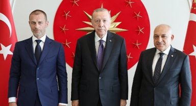 Cumhurbaşkanı Erdoğan, FIFA Başkanı Infantino ve UEFA Başkanı Ceferin'i Kabul Etti